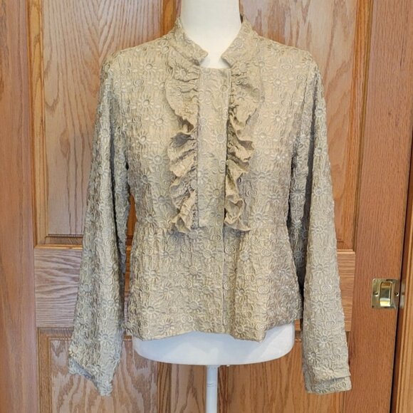 Pete & Greta by Johnny Was VTG 100% Silk Embroidered Peplum Lined Gold Jacket - Picture 3 of 16